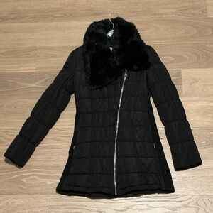 Calvin Klein Black Puffer Jacket with Faux Fur Collar